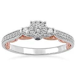 Enchanted Disney Fine Jewelry 14K White Gold and Rose Gold with 1/4 CTTW Diamond and London Blue Topaz Cinderella Promise Ring
