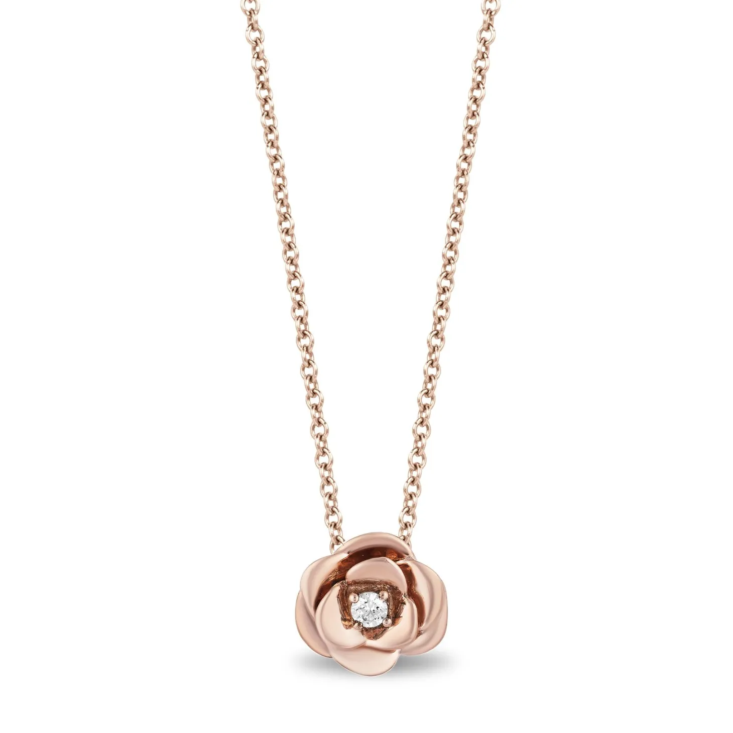 Enchanted Disney Fine Jewelry 10K Rose Gold with 1/20 CTTW Diamond Belle Rose Necklace