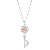 Enchanted Disney Fine Jewelry 14K Rose Gold Over Sterling Silver with 1/6 CTTW Belle Rose Key Pendant Necklace
