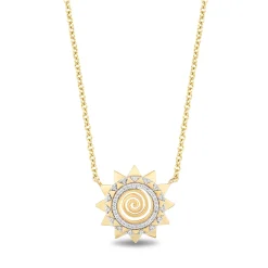 Enchanted Disney Fine Jewelry 14K Yellow Gold over Sterling Silver with 1/10 CTTW Diamond Moana Sun Pendant Necklace