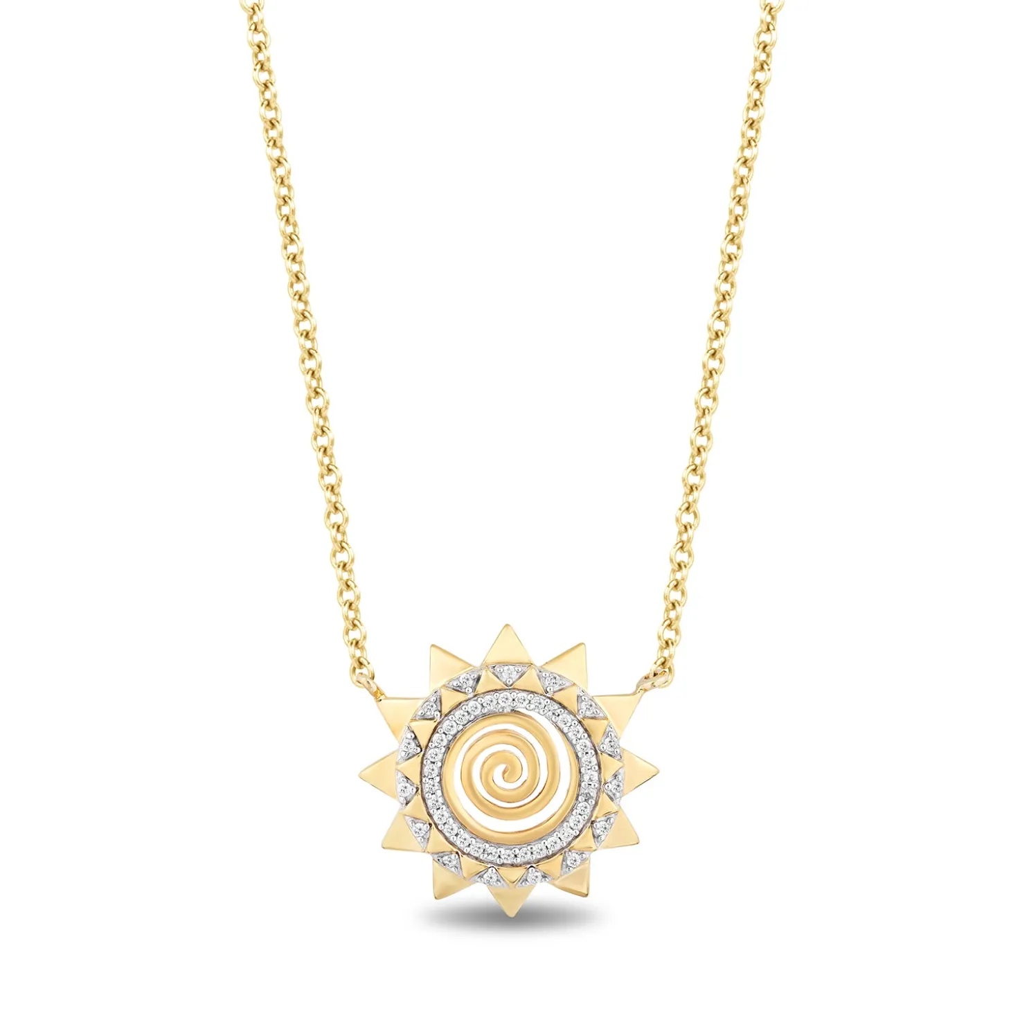 Enchanted Disney Fine Jewelry 14K Yellow Gold over Sterling Silver with 1/10 CTTW Diamond Moana Sun Pendant Necklace