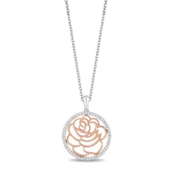 Enchanted Disney Fine Jewelry 14K Rose Gold Over Sterling Silver with 1/5 CTTW Diamonds Belle Rose Pendant Necklace