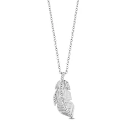 Enchanted Disney Fine Jewelry Sterling Silver with 1/15 CTTW Diamond Pocahontas Feather Pendant Necklace