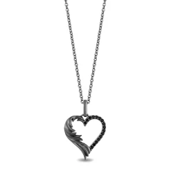 Enchanted Disney Fine Jewelry Black Rhodium Over Sterling Silver 1/8 CTTW Black Diamond Maleficent Heart Pendant Necklace