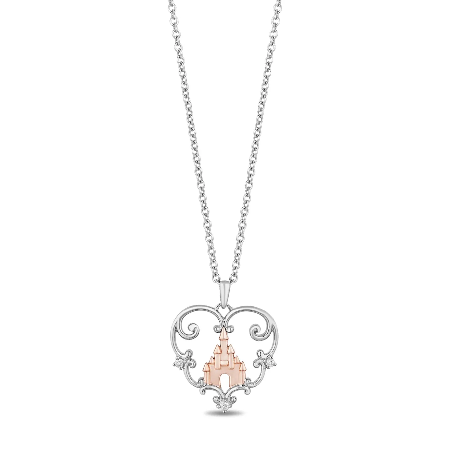 Enchanted Disney Fine Jewelry 14K Rose Gold Over Sterling Silver with 1/20 CTTW Diamond Majestic Princess Pendant Necklace