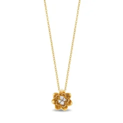 Enchanted Disney Fine Jewelry 10K Yellow Gold 1/20 CTTW Diamond Tiana Water Lily Pendant Necklace