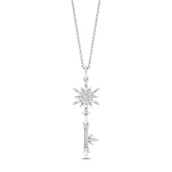 Enchanted Disney Fine Jewelry Sterling Silver with 1/8 CTTW Diamonds Elsa Key Pendant Necklace