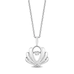 Enchanted Disney Fine Jewelry Sterling Silver with 1/20 CTTW Ariel Shell Pendant Necklace