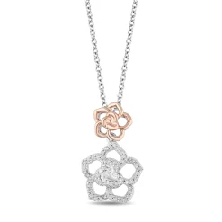 Enchanted Disney Fine Jewelry 14K Rose Gold Over Sterling Silver with 1/5 CTTW Belle Rose Pendant Necklace