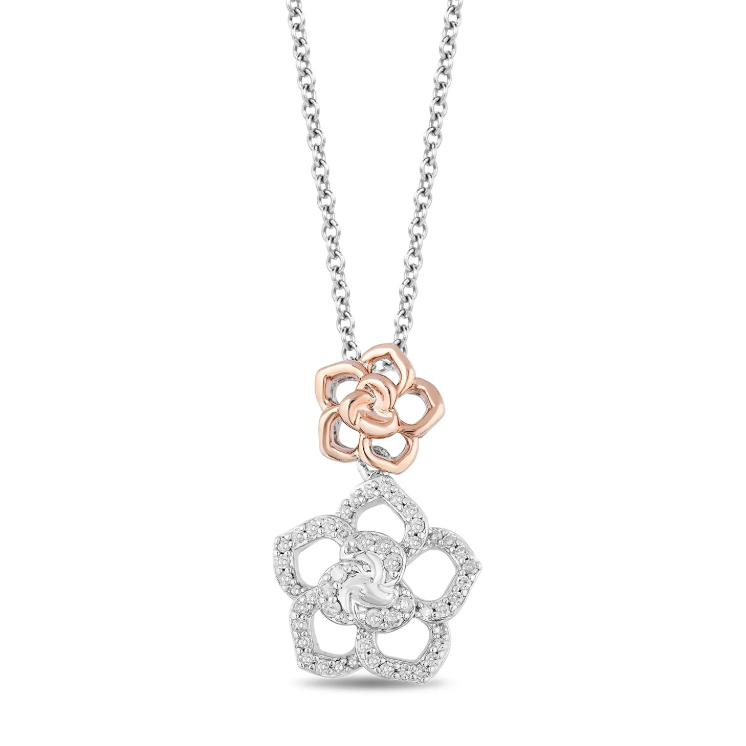Enchanted Disney Fine Jewelry 14K Rose Gold Over Sterling Silver with 1/5 CTTW Belle Rose Pendant Necklace