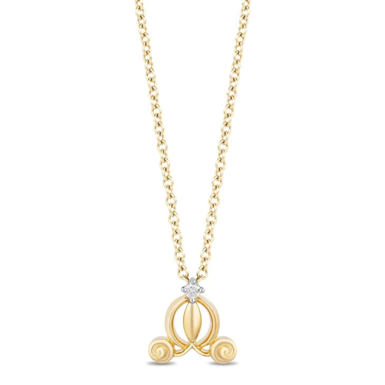 Enchanted Disney Fine Jewelry 14K Yellow Gold Over Sterling Silver Diamond Accent Cinderella Carriage Pendant Necklace