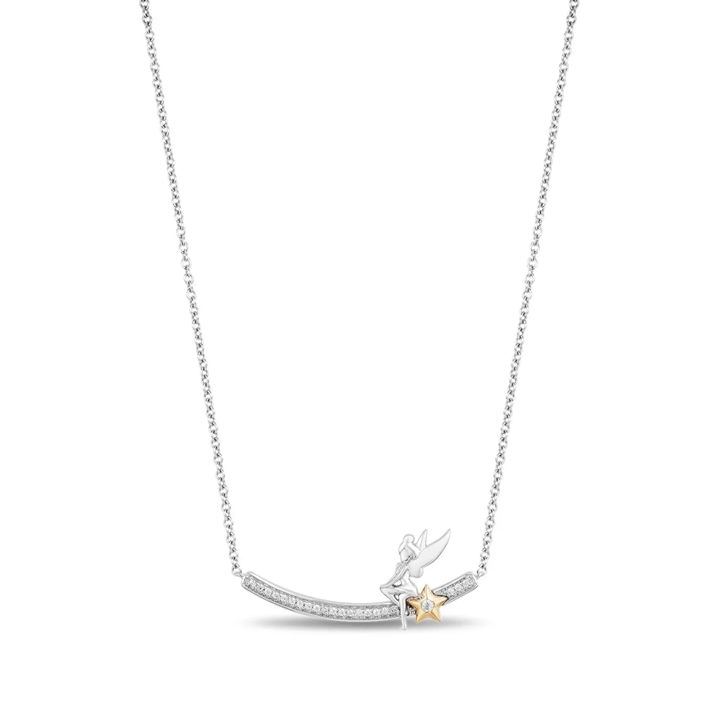 Enchanted Disney Fine Jewelry 14K Yellow Gold over Sterling Silver with 1/10 CTTW Tinker Bell Pendant Necklace