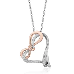 Enchanted Disney Fine Jewelry Sterling Silver and 10K Rose Gold 1/10 CTTW Snow White Bow Pendant Necklace