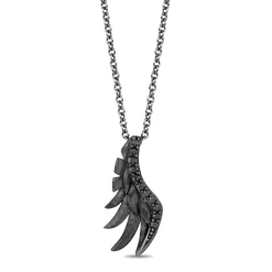 Enchanted Disney Fine Jewelry Black Rhodium over Sterling Silver with 1/10 CTTW Maleficent Wings Pendant Necklace