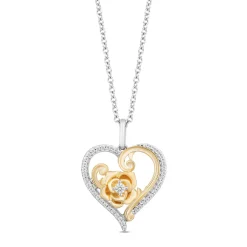 Enchanted Disney Fine Jewelry Sterling Silver and 10K Yellow Gold with 1/5 CTTW Diamond Belle 30th Heart Pendant Necklace