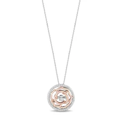 Enchanted Disney Fine Jewelry Sterling Silver and 10K Rose Gold with 1/6 CTTW Diamonds Belle Pendant Necklace