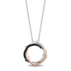 Enchanted Disney Fine Jewelry Black Rhodium Over Sterling Silver and 10K Rose Gold with 1/6 CTTW Black and White Diamond Maleficent Pendant Necklace