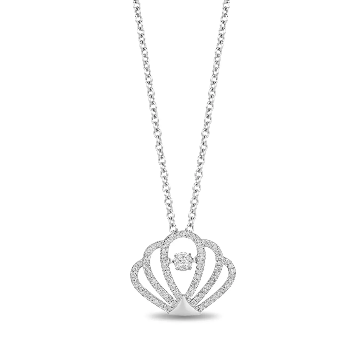Enchanted Disney Fine Jewelry Sterling Silver 1/5 CTTW Ariel Sea Shell Pendant Necklace