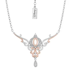 Enchanted Disney Fine Jewelry 14K Rose Gold Over Sterling Silver with 1/10 CTTW Diamonds Cinderella Carriage Necklace