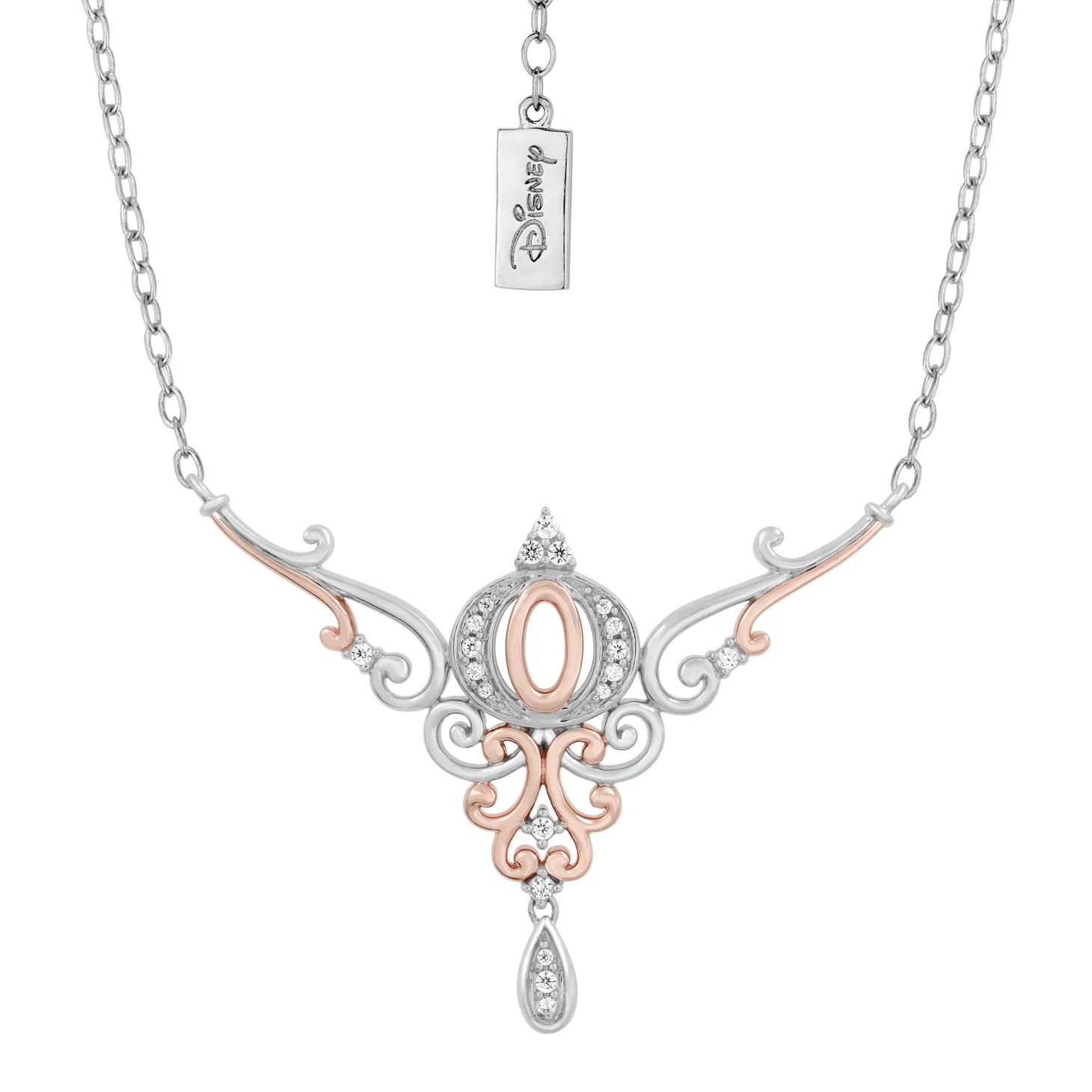 Enchanted Disney Fine Jewelry 14K Rose Gold Over Sterling Silver with 1/10 CTTW Diamonds Cinderella Carriage Necklace