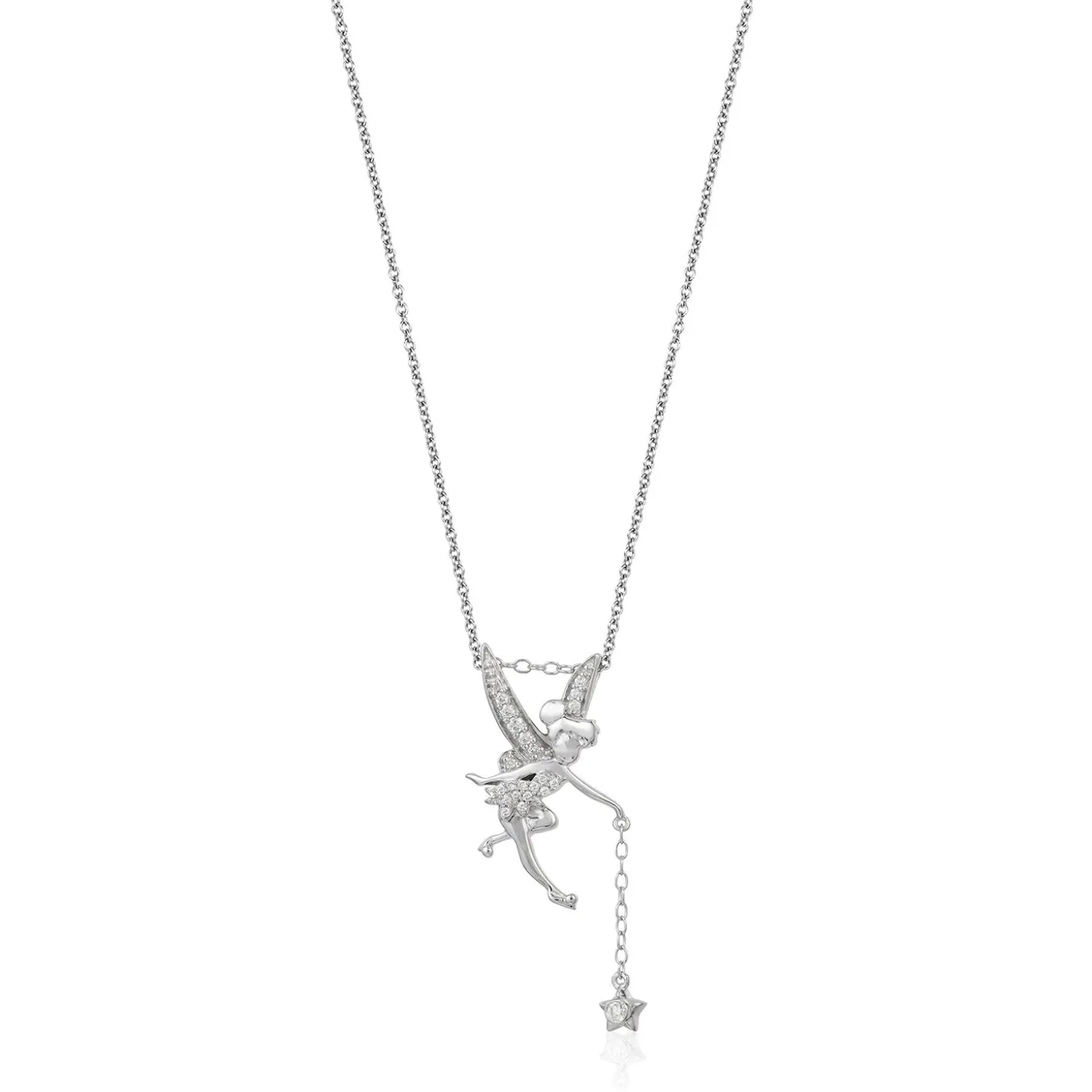 Enchanted Disney Fine Jewelry Sterling Silver 1/10 CTTW Tinker Bell Wings Pendant Necklace