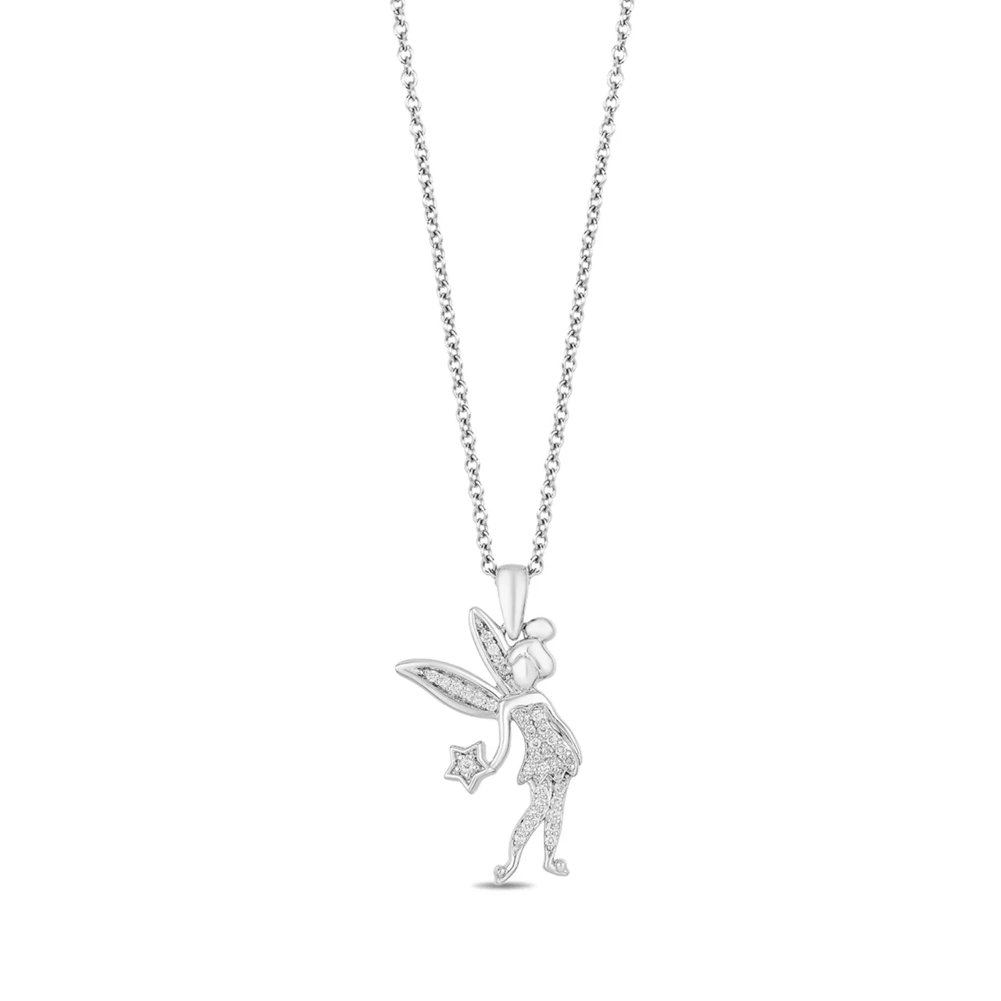 Enchanted Disney Fine Jewelry Sterling Silver 1/10 CTTW Tinker Bell Disney Pendant Necklace