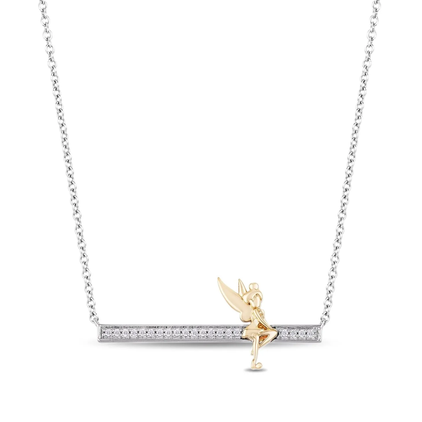 Enchanted Disney Fine Jewelry 14K Yellow Gold over Sterling Silver with 1/10 CTTW Tinker Bell Necklace