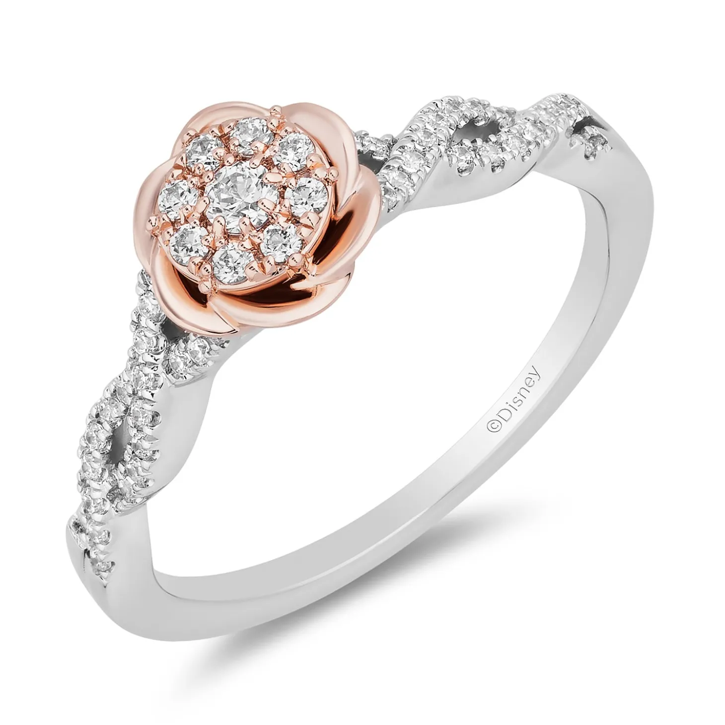 Enchanted Disney Fine Jewelry 10K White Gold and Rose Gold with 1/4 CTTW Diamonds Belle Engagement Ring