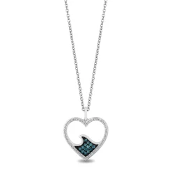 Enchanted Disney Fine Jewelry Sterling Silver With 1/4 CTTW Blue and White Diamond Moana Heart Pendant Necklace