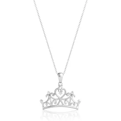 Enchanted Disney Fine Jewelry 10K White Gold Diamond Accent Majestic Princess Crown Pendant Necklace
