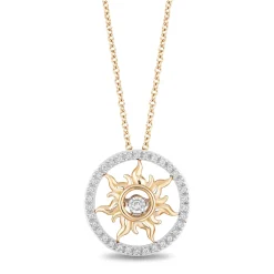 Enchanted Disney Fine Jewelry 14K Yellow Gold 1/10 CTTW Rapunzel Sun Pendant Necklace