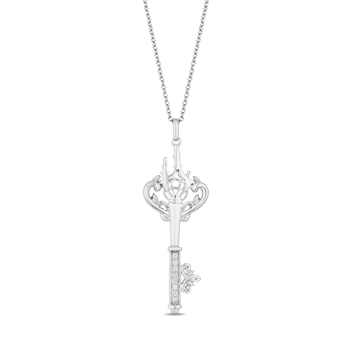 Enchanted Disney Fine Jewelry Sterling Silver 1/20 CTTW Rapunzel Key Pendant Necklace