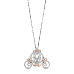Enchanted Disney Fine Jewelry 10K White Gold and Rose Gold with 1/2 CTTW Diamonds Cinderella Carriage Pendant Necklace