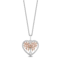 Enchanted Disney Fine Jewelry Sterling Silver and 10K Rose Gold 1/6 CTTW Diamond Pocahontas Heart Tree of Life Pendant Necklace