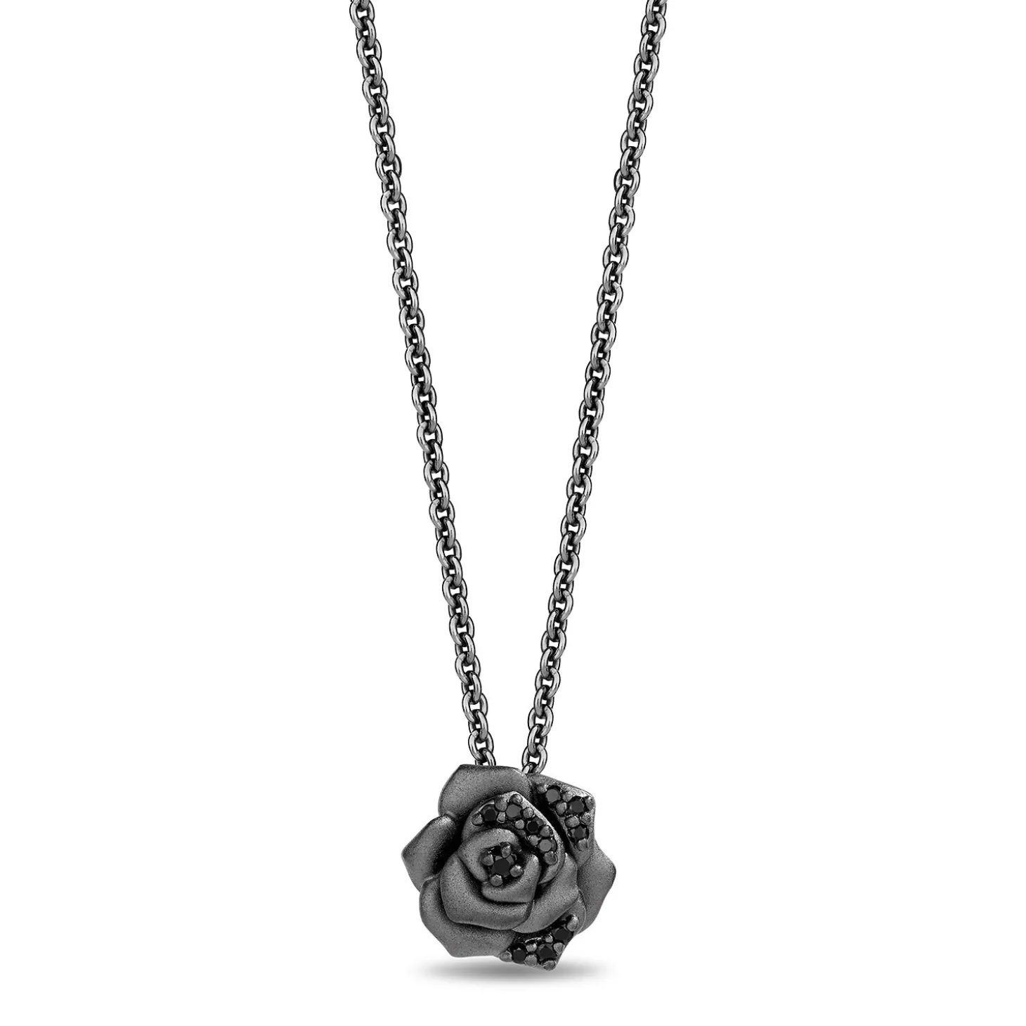 Enchanted Disney Fine Jewelry Black Rhodium Over Sterling Silver with 1/10 CTTW Diamond Maleficent Rose Necklace