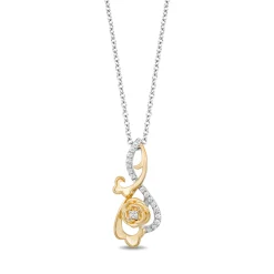 Enchanted Disney Fine Jewelry Sterling Silver and 10K Yellow Gold with 1/6 CTTW Diamonds Belle Pendant Necklace