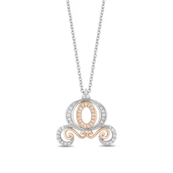Enchanted Disney Fine Jewelry Sterling Silver and 10K Rose Gold 1/6 CTTW Cinderella Carriage Pendant Necklace
