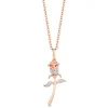 Enchanted Disney Fine Jewelry 10K Rose Gold with 1/10 CTTW Diamond Belle 30th Rose Pendant Necklace