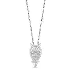 Enchanted Disney Fine Jewelry Sterling Silver with 1/10 CTTW Diamond Aurora Owl Pendant Necklace