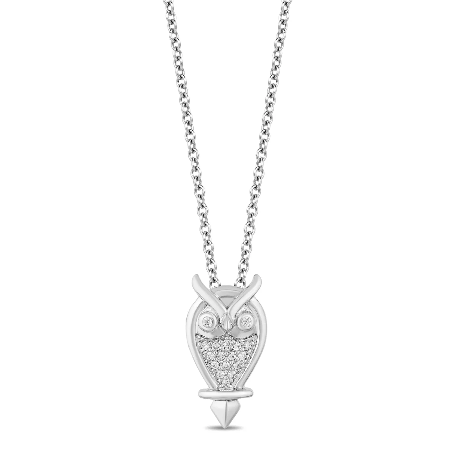 Enchanted Disney Fine Jewelry Sterling Silver with 1/10 CTTW Diamond Aurora Owl Pendant Necklace
