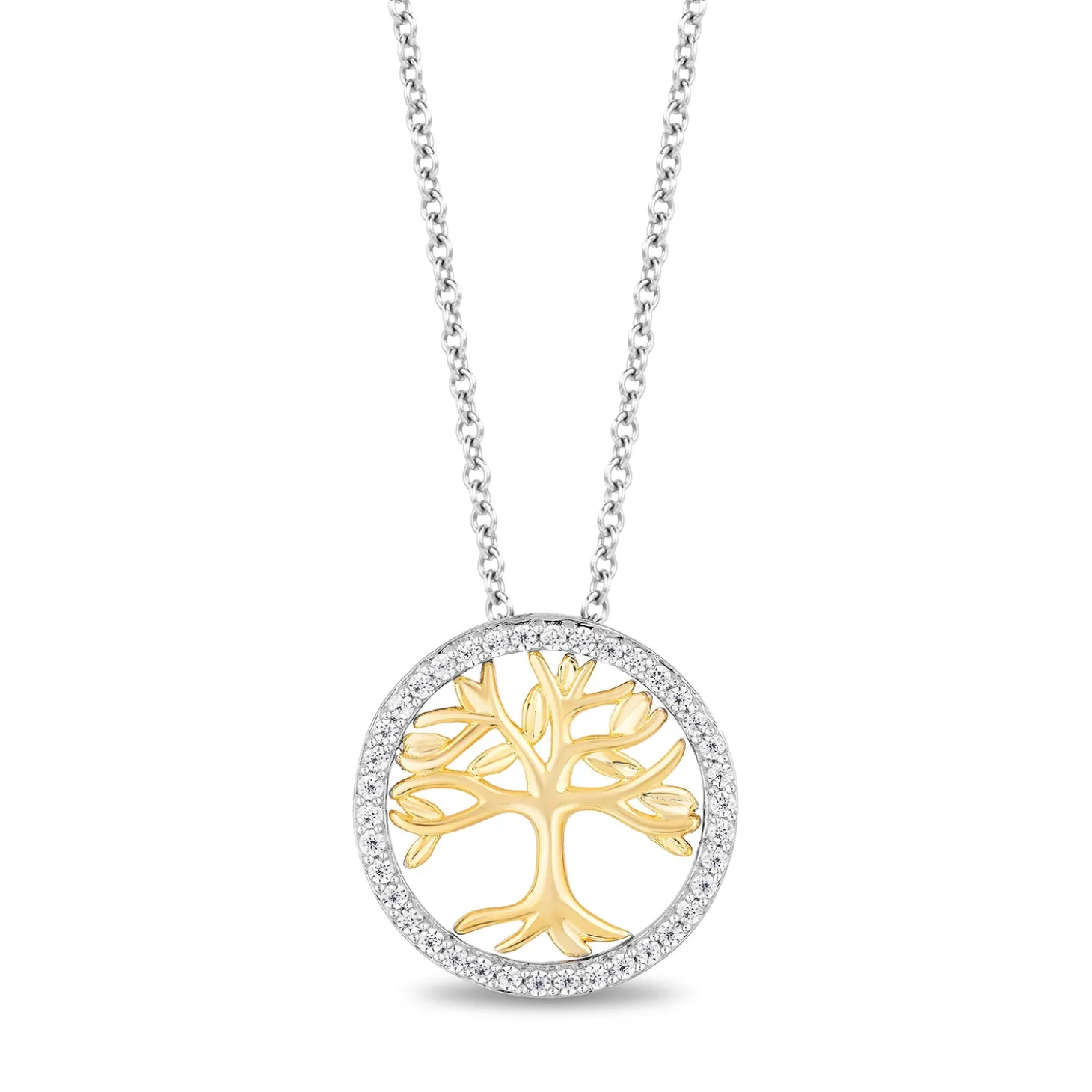 Enchanted Disney Fine Jewelry Sterling Silver and 10K Yellow Gold with 1/6 CTTW Diamond Pocahontas Tree Pendant Necklace