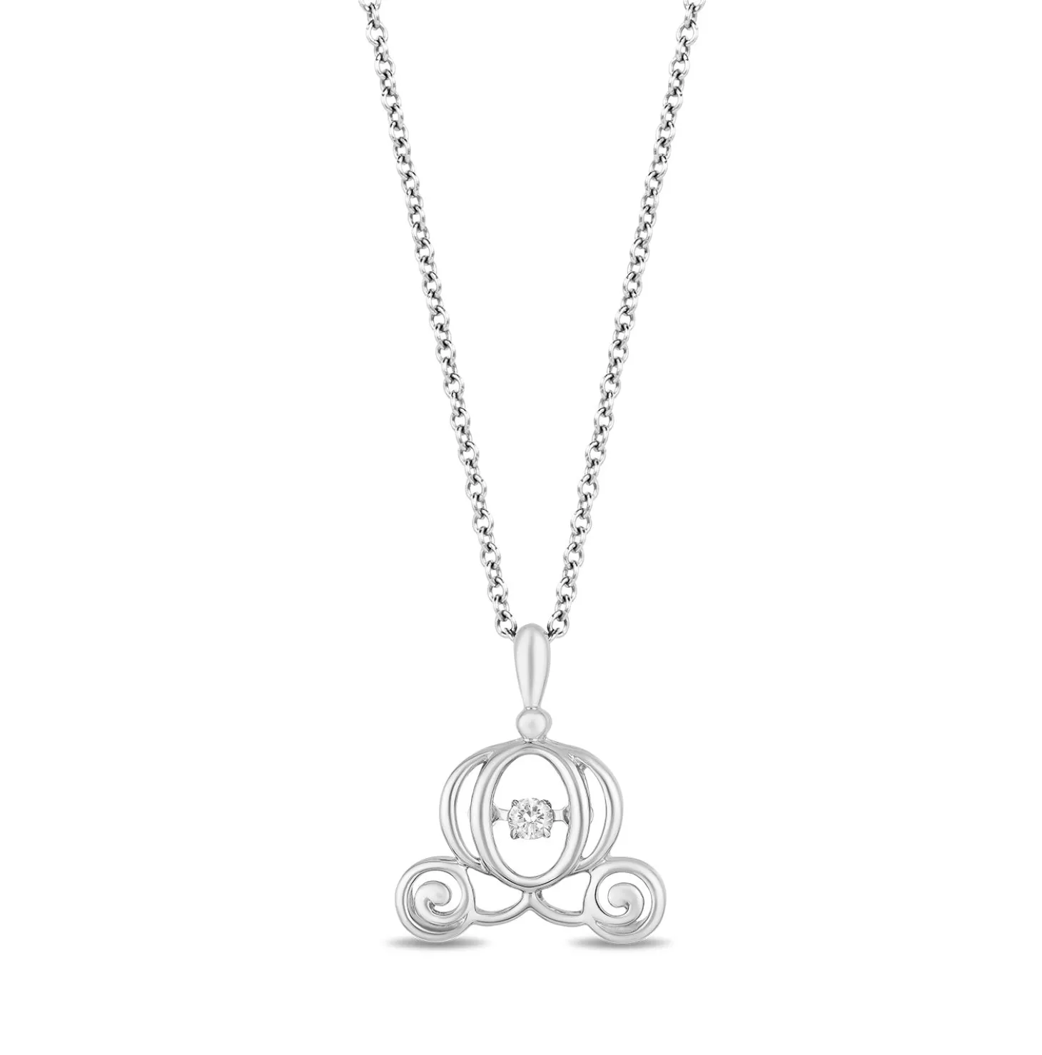 Enchanted Disney Fine Jewelry Sterling Silver with 1/20 CTTW Diamond Cinderella Carriage Necklace