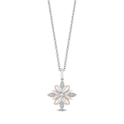 Enchanted Disney Fine Jewelry Sterling Silver and 10K Rose Gold With 1/10 CTTW Diamond Anna Pendant Necklace