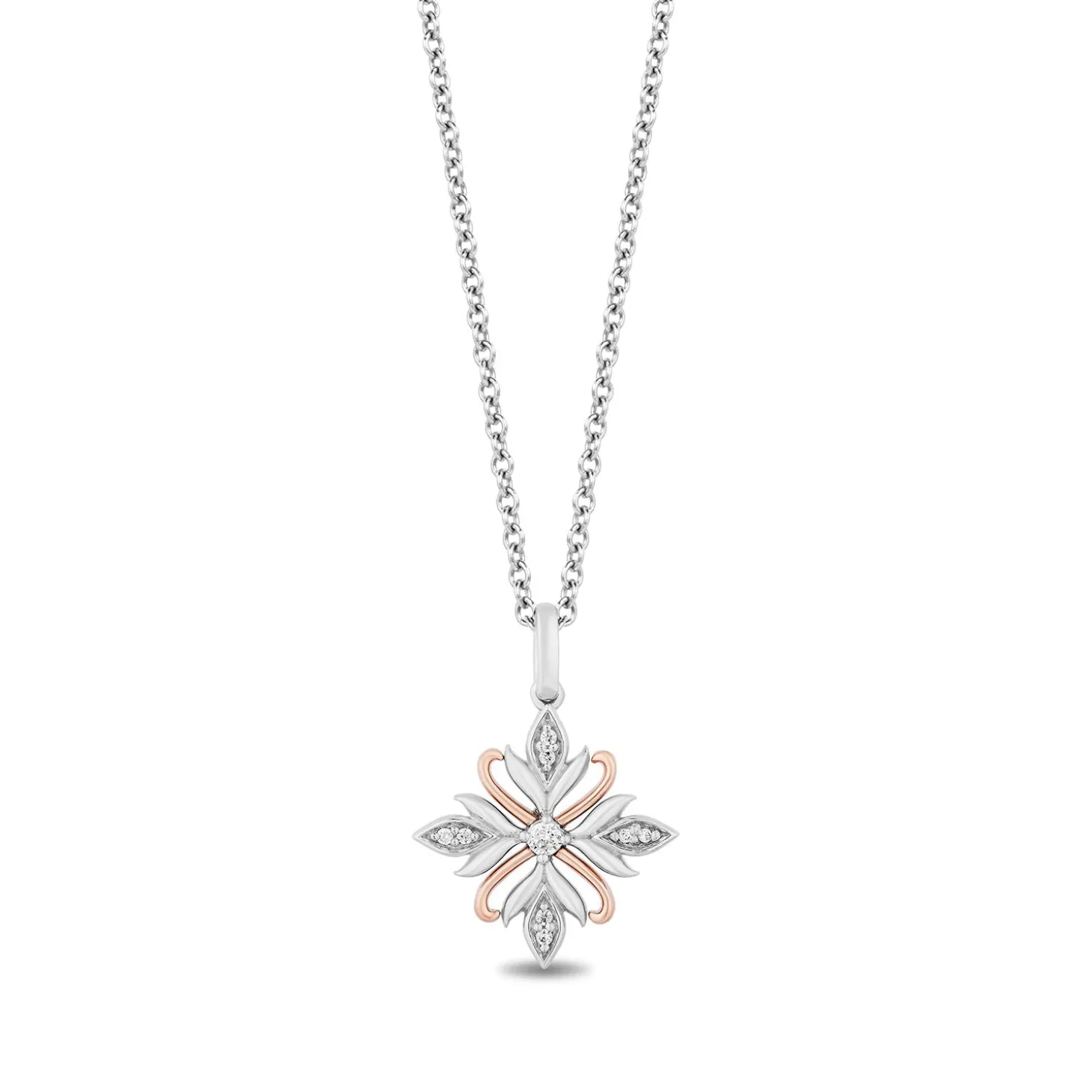 Enchanted Disney Fine Jewelry Sterling Silver and 10K Rose Gold With 1/10 CTTW Diamond Anna Pendant Necklace