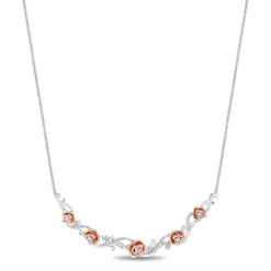 Enchanted Disney Fine Jewelry 14K Rose Gold Over Sterling Silver with 1/5 CTTW Diamonds Belle Necklace