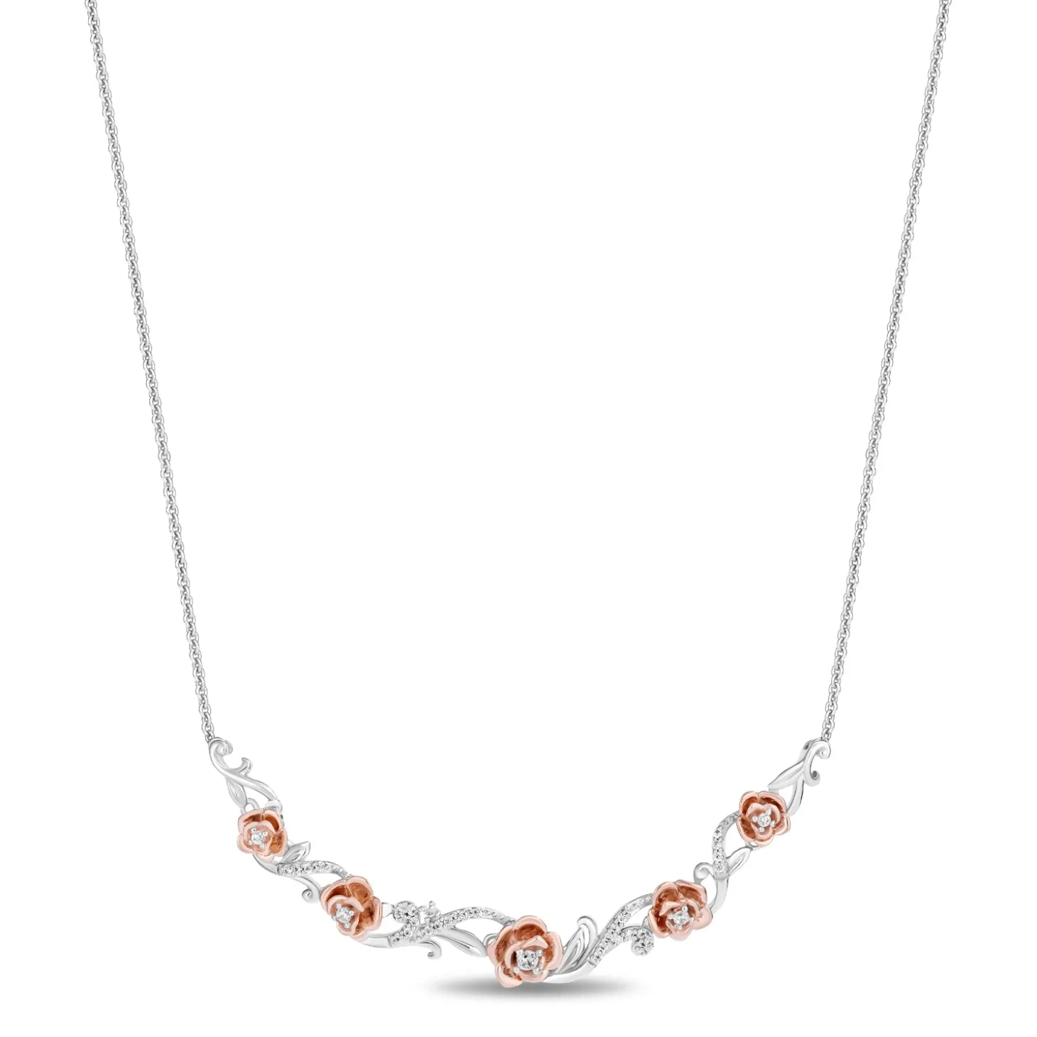 Enchanted Disney Fine Jewelry 14K Rose Gold Over Sterling Silver with 1/5 CTTW Diamonds Belle Necklace