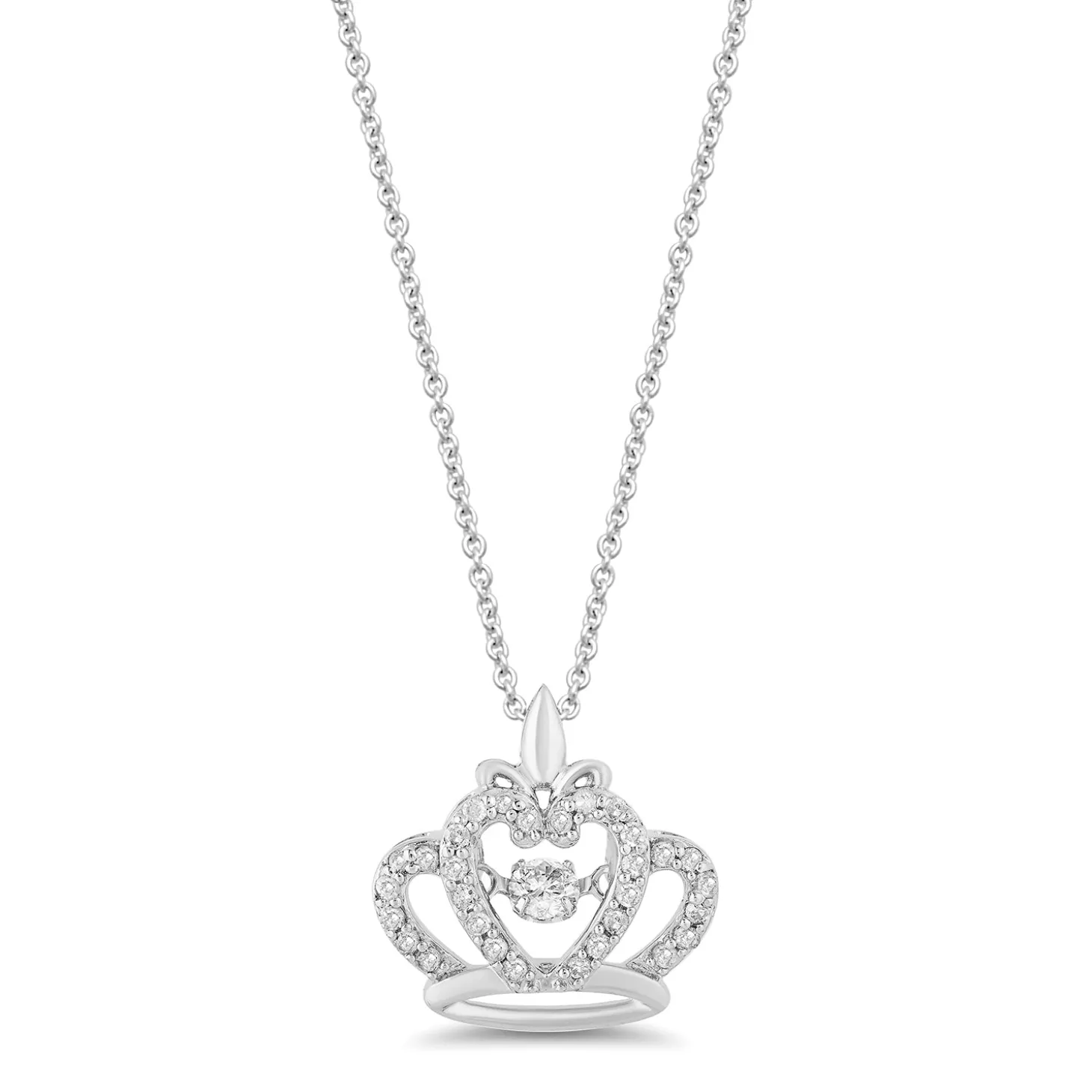 Enchanted Disney Fine Jewelry Sterling Silver With 1/4 CTTW Diamond Majestic Princess Crown Twinkling Pendant Necklace