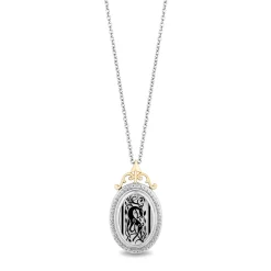 Enchanted Disney Fine Jewelry Sterling Silver and 10K Yellow Gold with 1/6 CTTW Diamond Brave 10th Anniversary Collectors Edition Merida Antique Medallion Pendant Necklace