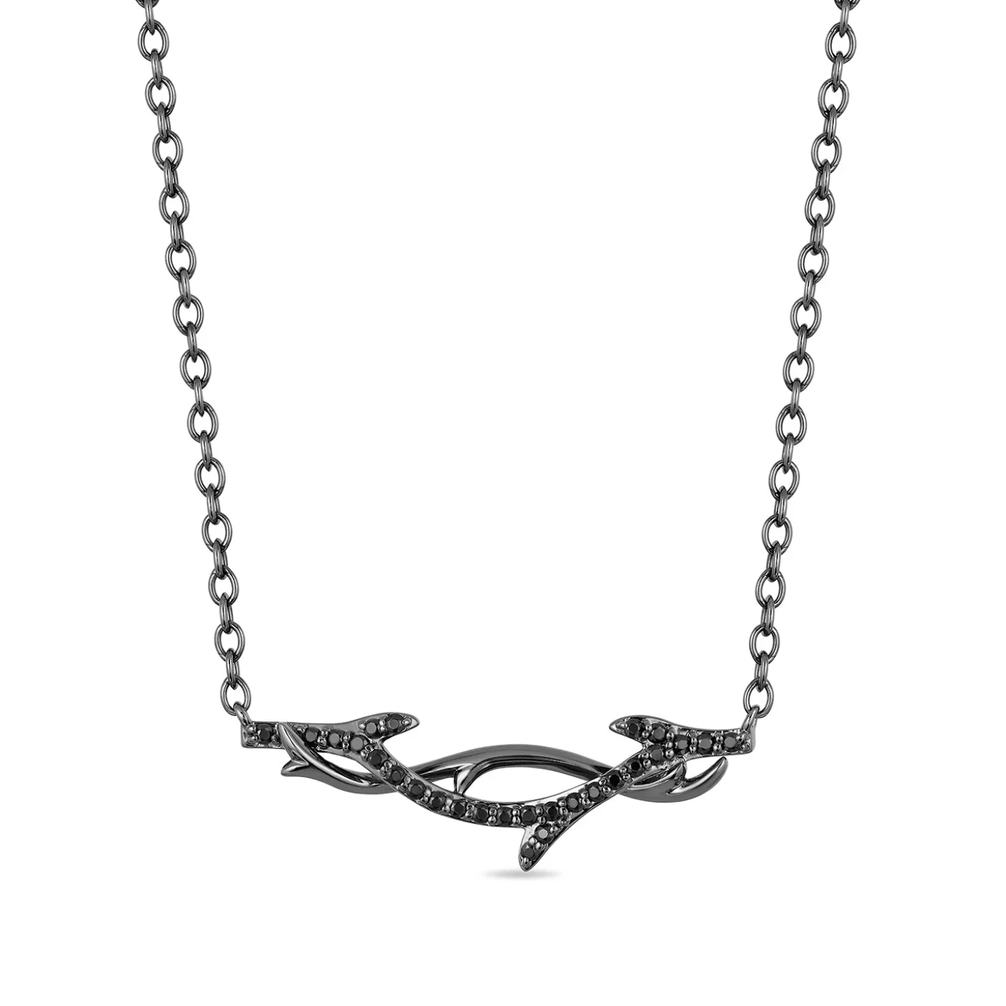 Enchanted Disney Fine Jewelry Black Rhodium Over Sterling Silver with 1/5 CTTW Diamonds Maleficent Thorn Necklace