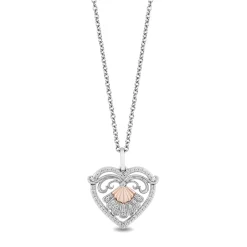Enchanted Disney Fine Jewelry Sterling Silver and 10K Rose Gold With 1/5 CTTW Diamonds Ariel Heart Pendant Necklace